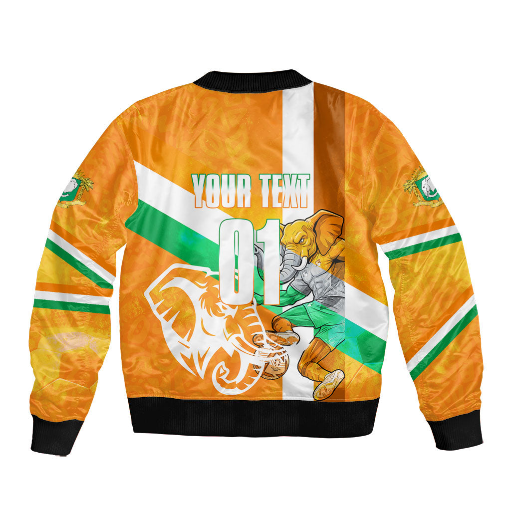 Personalized Ivory Coast Football Bomber Jacket Elephant Mascot Flag - Comic Style Graphic