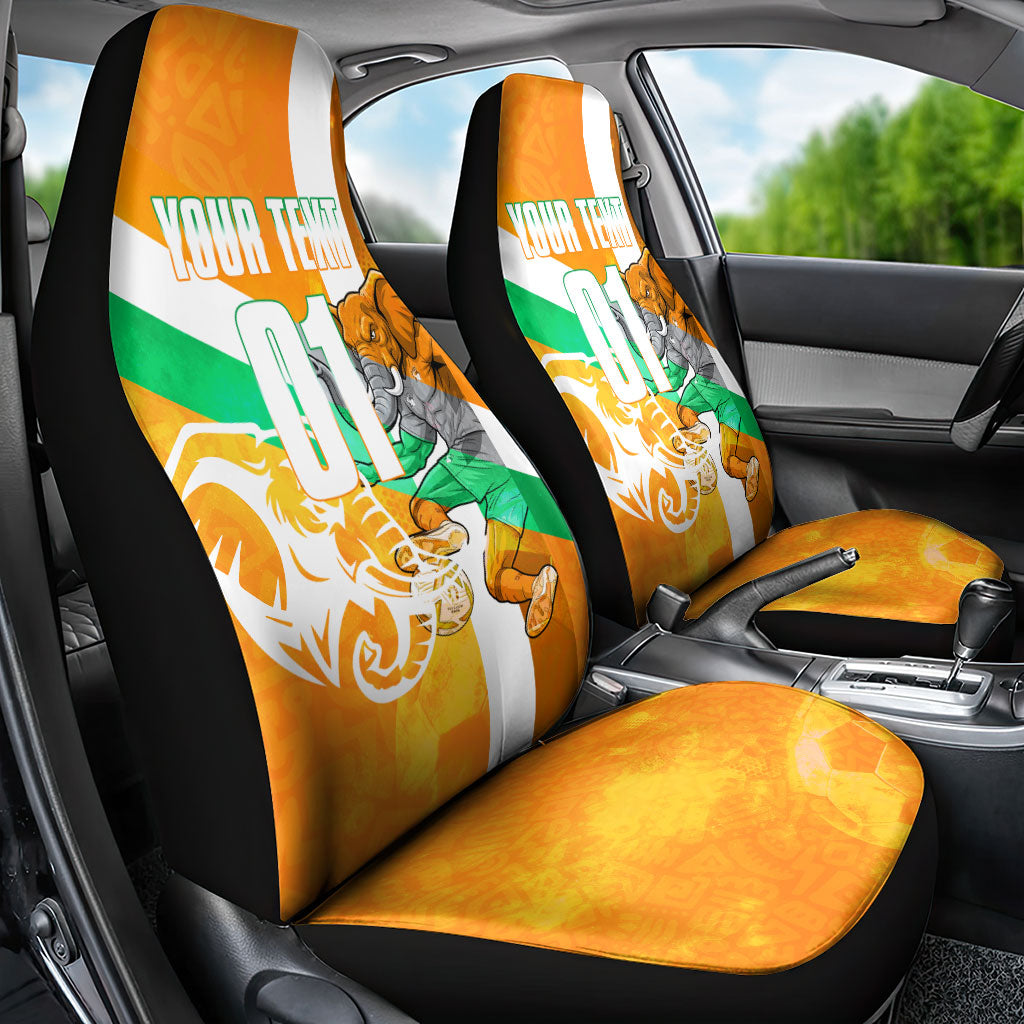 Personalized Ivory Coast Football Car Seat Cover Elephant Mascot Flag - Comic Style Graphic