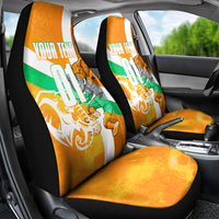 Personalized Ivory Coast Football Car Seat Cover Elephant Mascot Flag - Comic Style Graphic