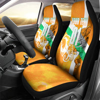 Personalized Ivory Coast Football Car Seat Cover Elephant Mascot Flag - Comic Style Graphic