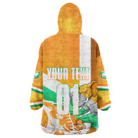 Personalized Ivory Coast Football Kid Wearable Blanket Hoodie Elephant Mascot Flag - Comic Style Graphic