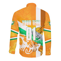 Personalized Ivory Coast Football Long Sleeve Button Shirt Elephant Mascot Flag - Comic Style Graphic
