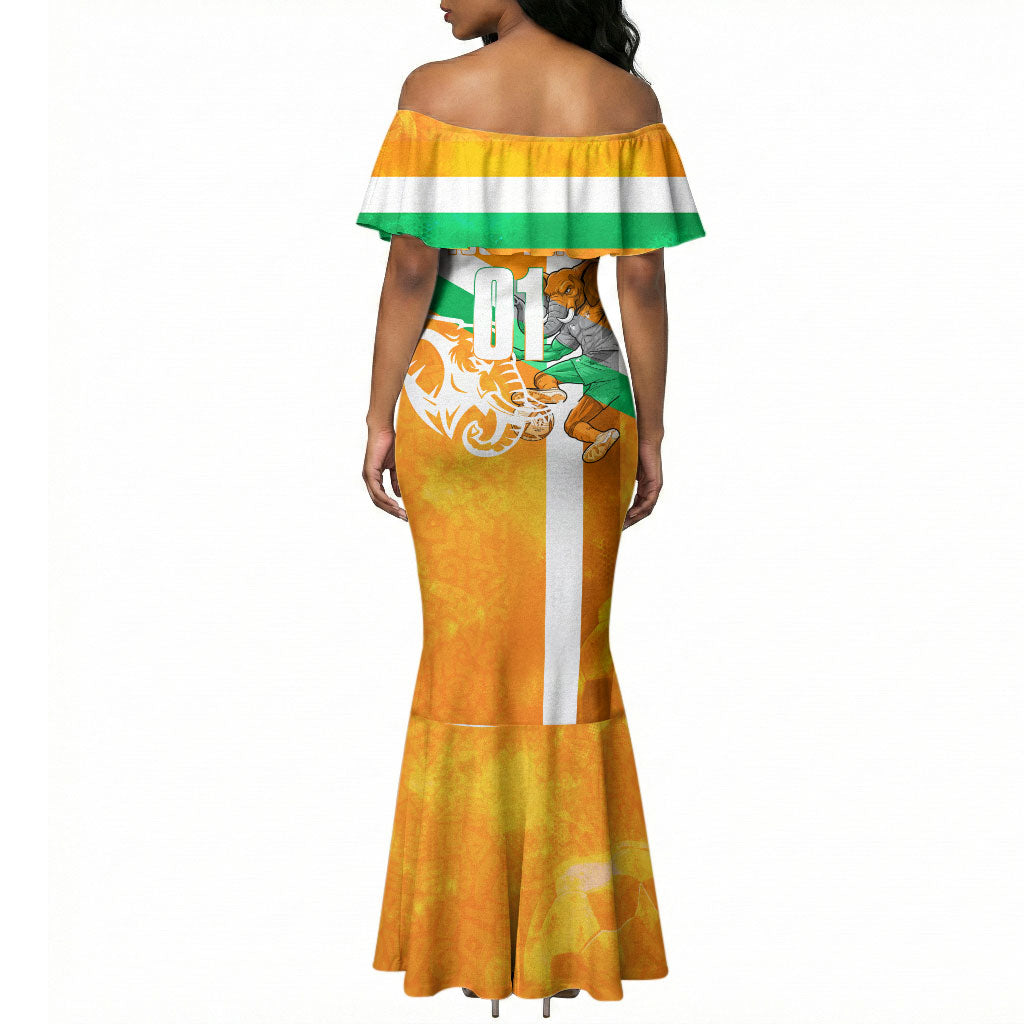Personalized Ivory Coast Football Mermaid Dress Elephant Mascot Flag - Comic Style Graphic