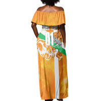 Personalized Ivory Coast Football Off Shoulder Maxi Dress Elephant Mascot Flag - Comic Style Graphic