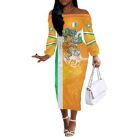 Personalized Ivory Coast Football Off The Shoulder Long Sleeve Dress Elephant Mascot Flag - Comic Style Graphic