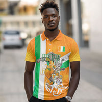 Personalized Ivory Coast Football Polo Shirt Elephant Mascot Flag - Comic Style Graphic