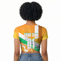 Personalized Ivory Coast Football Raglan Cropped T shirt Elephant Mascot Flag - Comic Style Graphic