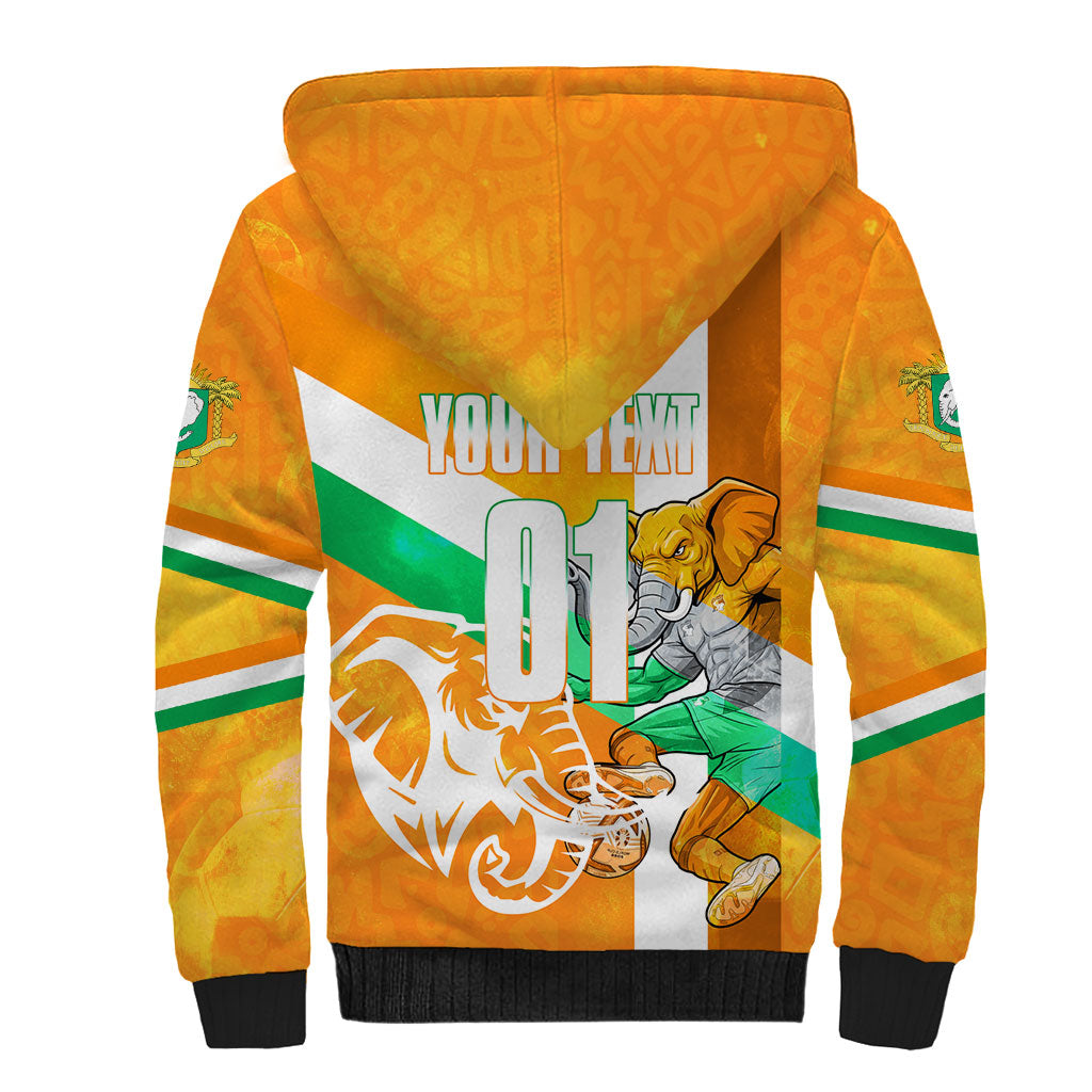 Personalized Ivory Coast Football Sherpa Hoodie Elephant Mascot Flag - Comic Style Graphic