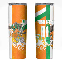Personalized Ivory Coast Football Skinny Tumbler Elephant Mascot Flag - Comic Style Graphic