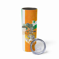 Personalized Ivory Coast Football Skinny Tumbler Elephant Mascot Flag - Comic Style Graphic