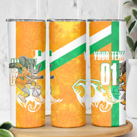 Personalized Ivory Coast Football Skinny Tumbler Elephant Mascot Flag - Comic Style Graphic