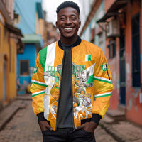 Personalized Ivory Coast Football Sleeve Zip Bomber Jacket Elephant Mascot Flag - Comic Style Graphic