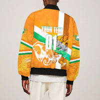 Personalized Ivory Coast Football Sleeve Zip Bomber Jacket Elephant Mascot Flag - Comic Style Graphic