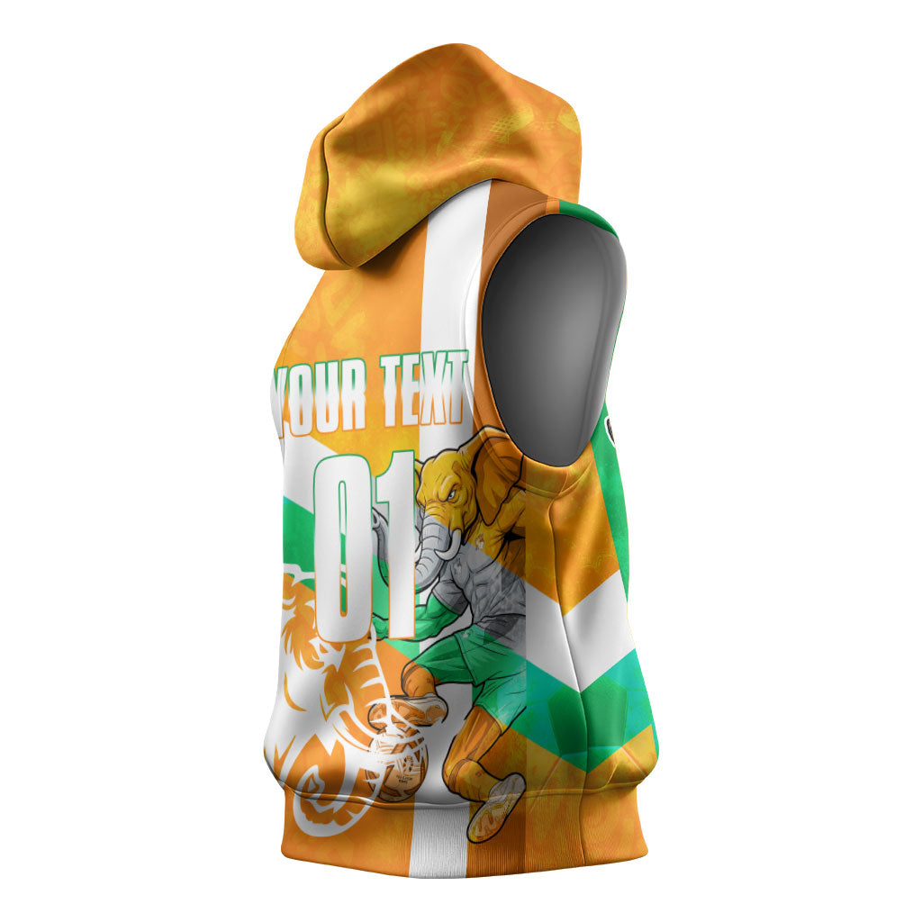 Personalized Ivory Coast Football Sleeveless Hoodie Elephant Mascot Flag - Comic Style Graphic