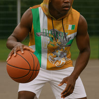 Personalized Ivory Coast Football Sleeveless Hoodie Elephant Mascot Flag - Comic Style Graphic