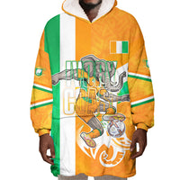Personalized Ivory Coast Football Wearable Blanket Hoodie Elephant Mascot Flag - Comic Style Graphic