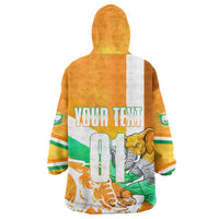 Personalized Ivory Coast Football Wearable Blanket Hoodie Elephant Mascot Flag - Comic Style Graphic