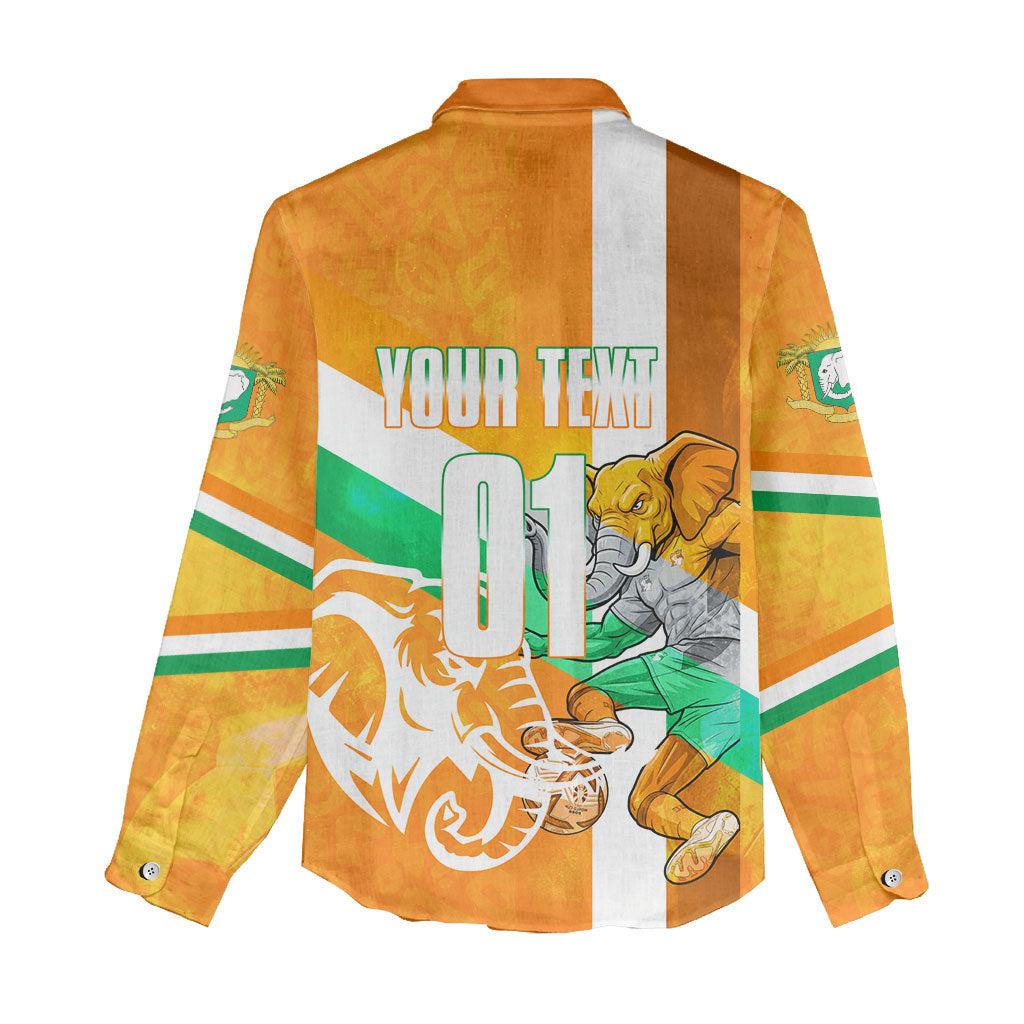 Personalized Ivory Coast Football Women Casual Shirt Elephant Mascot Flag - Comic Style Graphic