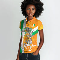 Personalized Ivory Coast Football Women Polo Shirt Elephant Mascot Flag - Comic Style Graphic