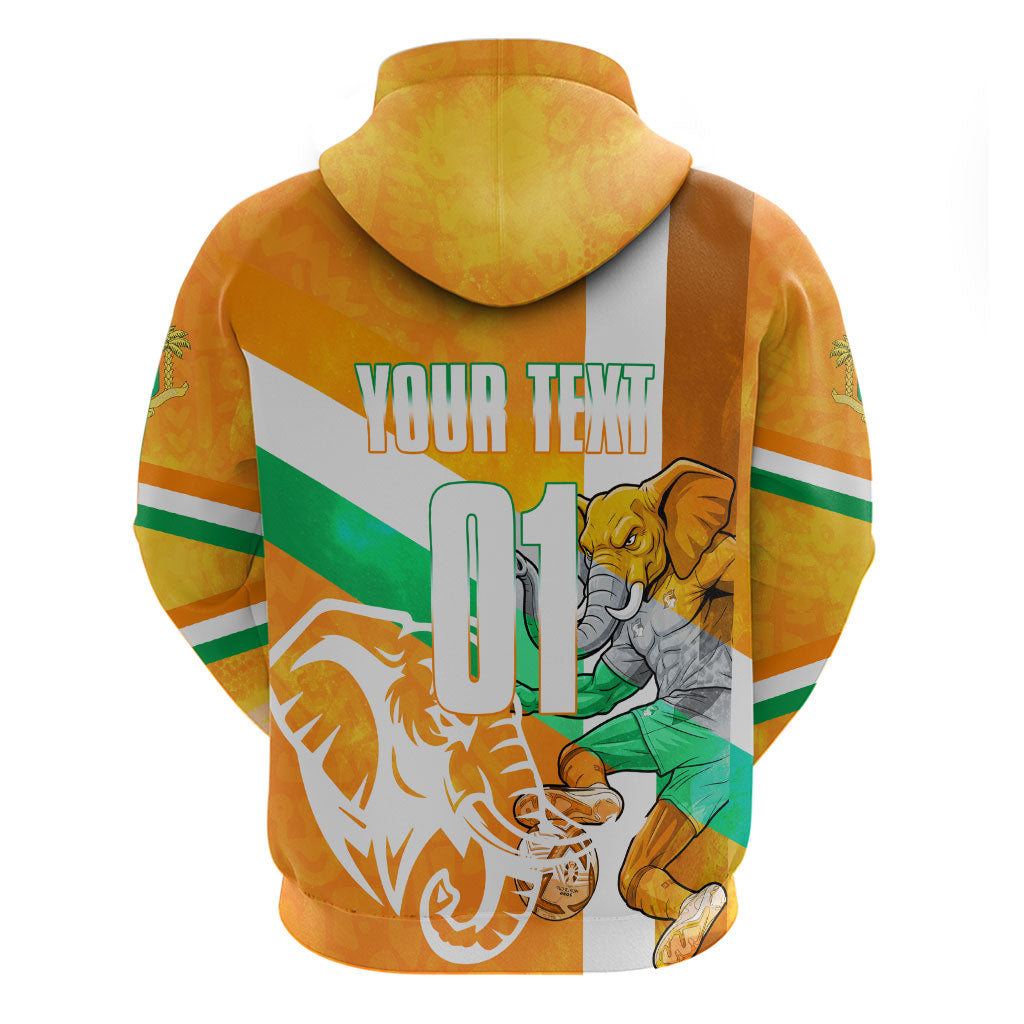 Personalized Ivory Coast Football Zip Hoodie Elephant Mascot Flag - Comic Style Graphic