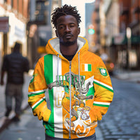 Personalized Ivory Coast Football Zip Hoodie Elephant Mascot Flag - Comic Style Graphic