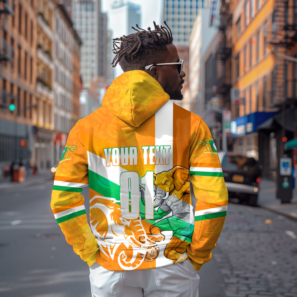 Personalized Ivory Coast Football Zip Hoodie Elephant Mascot Flag - Comic Style Graphic