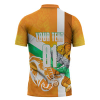 Personalized Ivory Coast Football Zipper Polo Shirt Elephant Mascot Flag - Comic Style Graphic