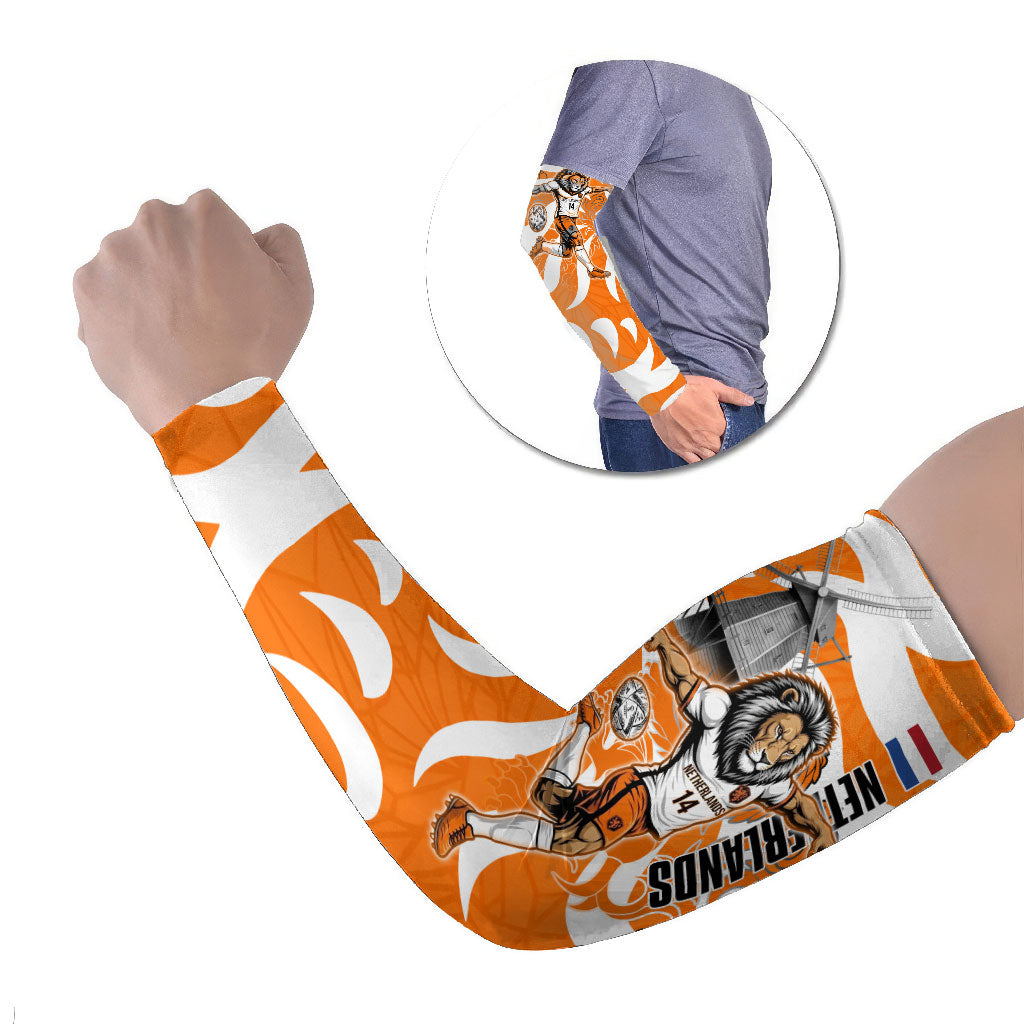 Personalized Netherlands Football Lion Mascot Arm Sleeves Dutch Orange Flag Windmill Symbol Comic