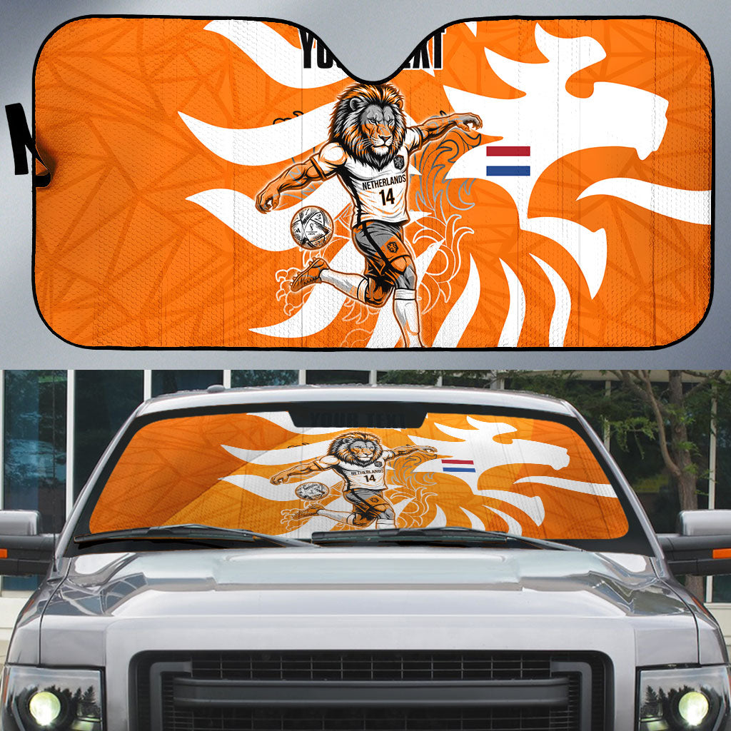 Personalized Netherlands Football Lion Mascot Auto Sun Shade Dutch Orange Flag Windmill Symbol Comic