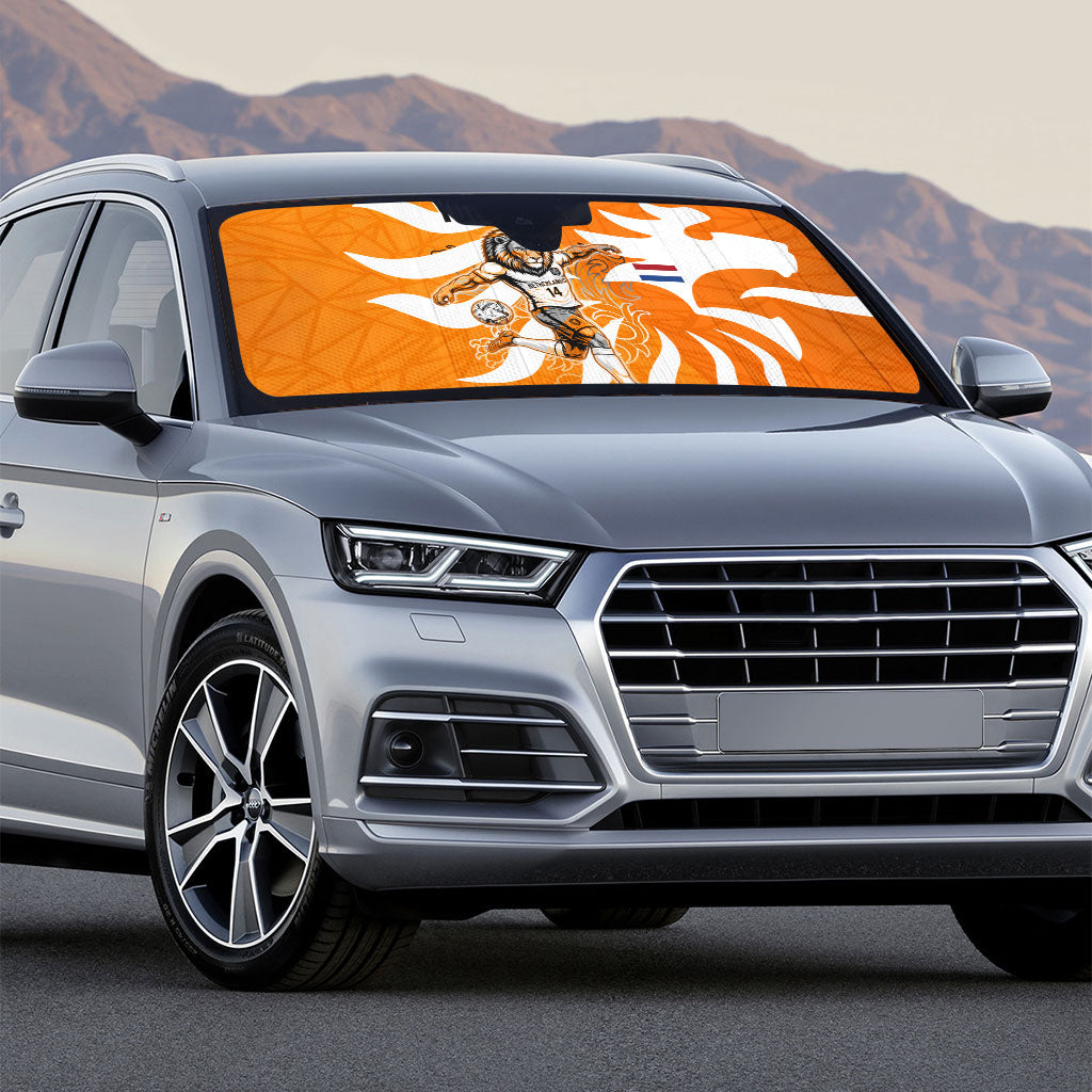 Personalized Netherlands Football Lion Mascot Auto Sun Shade Dutch Orange Flag Windmill Symbol Comic