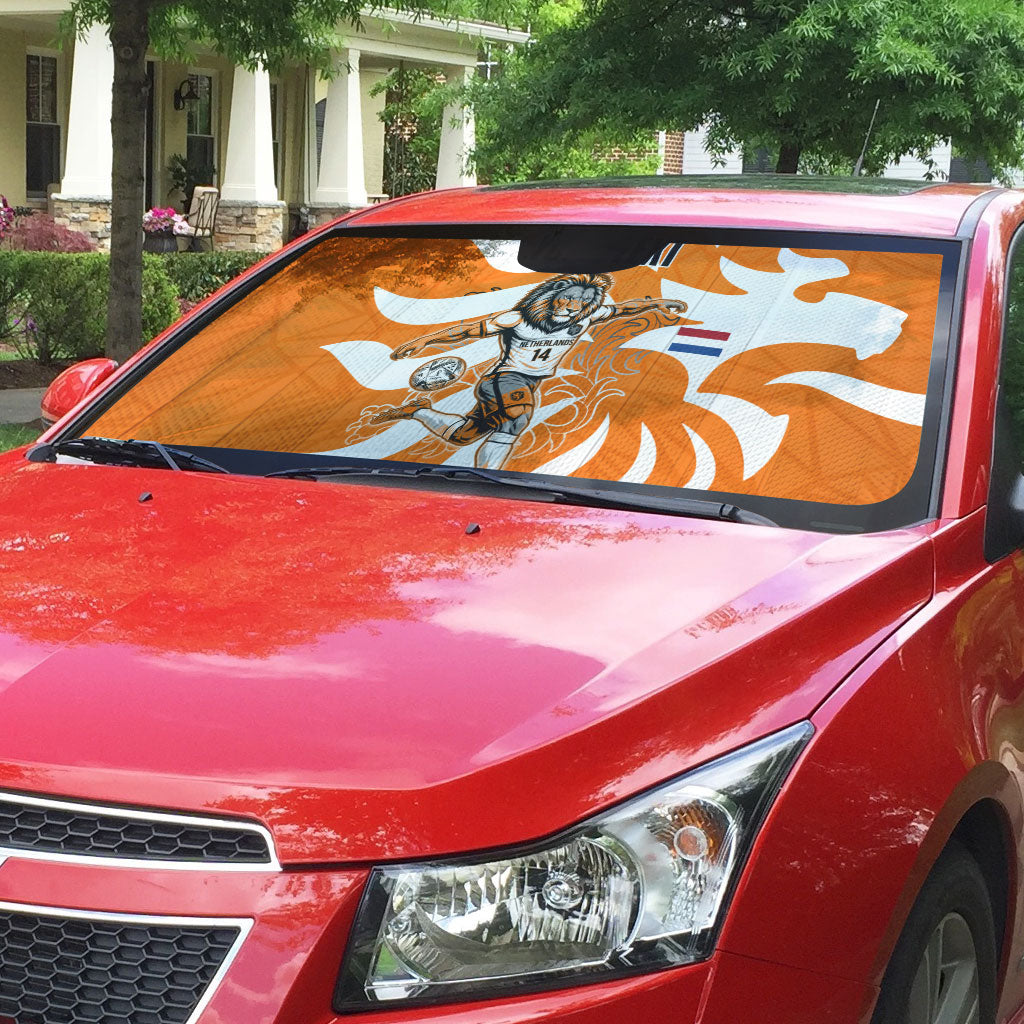 Personalized Netherlands Football Lion Mascot Auto Sun Shade Dutch Orange Flag Windmill Symbol Comic
