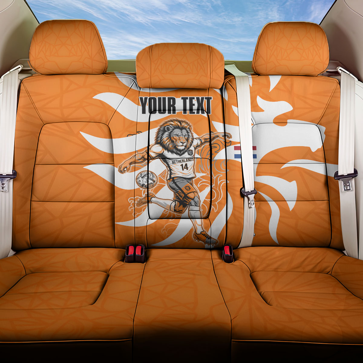 Personalized Netherlands Football Lion Mascot Back Car Seat Cover Dutch Orange Flag Windmill Symbol Comic