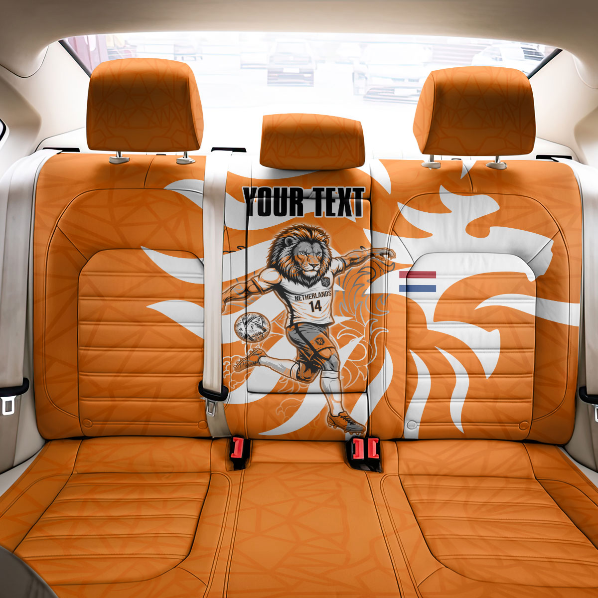 Personalized Netherlands Football Lion Mascot Back Car Seat Cover Dutch Orange Flag Windmill Symbol Comic