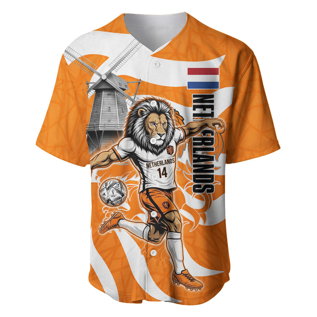 Personalized Netherlands Football Lion Mascot Baseball Jersey Dutch Orange Flag Windmill Symbol Comic