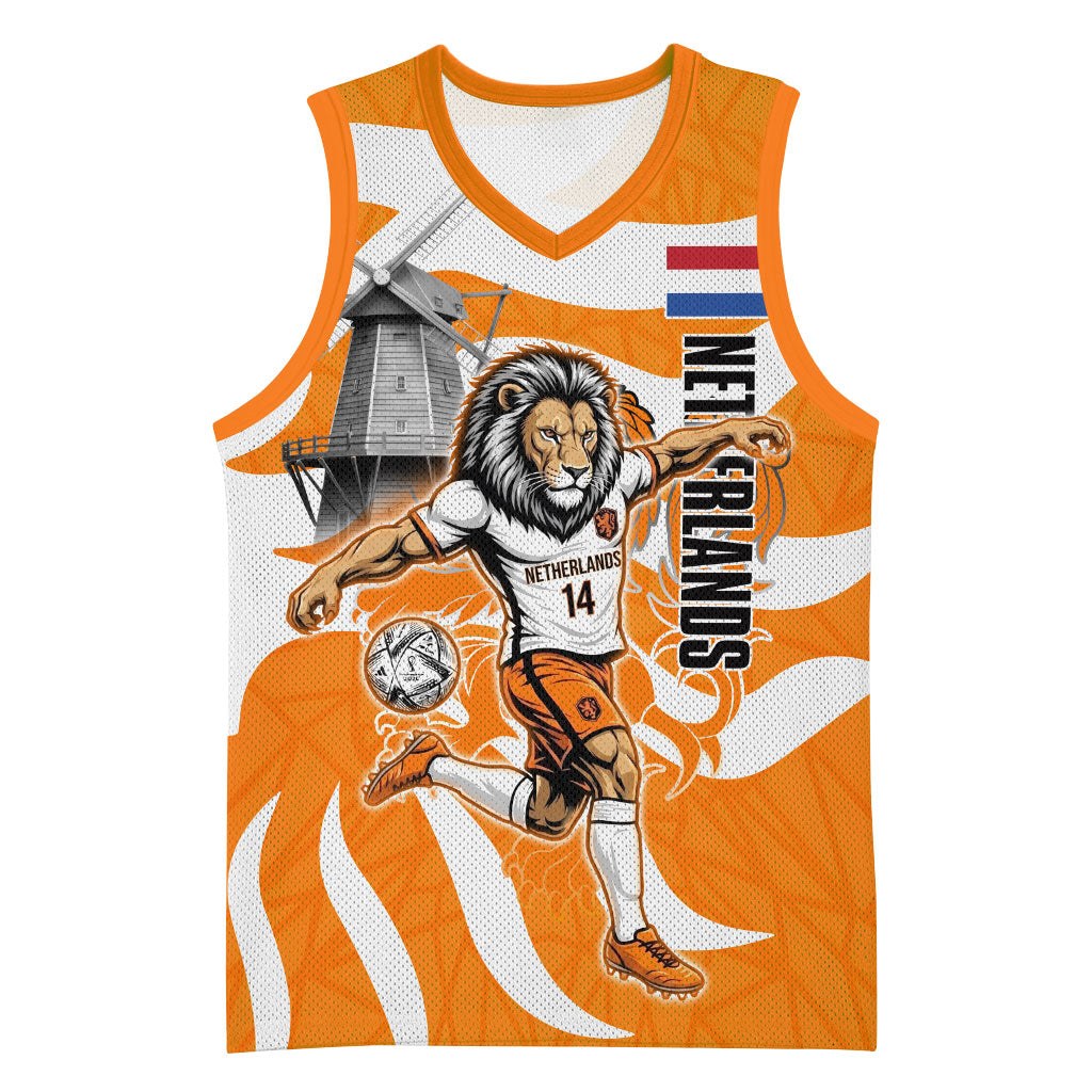 Personalized Netherlands Football Lion Mascot Basketball Jersey Dutch Orange Flag Windmill Symbol Comic