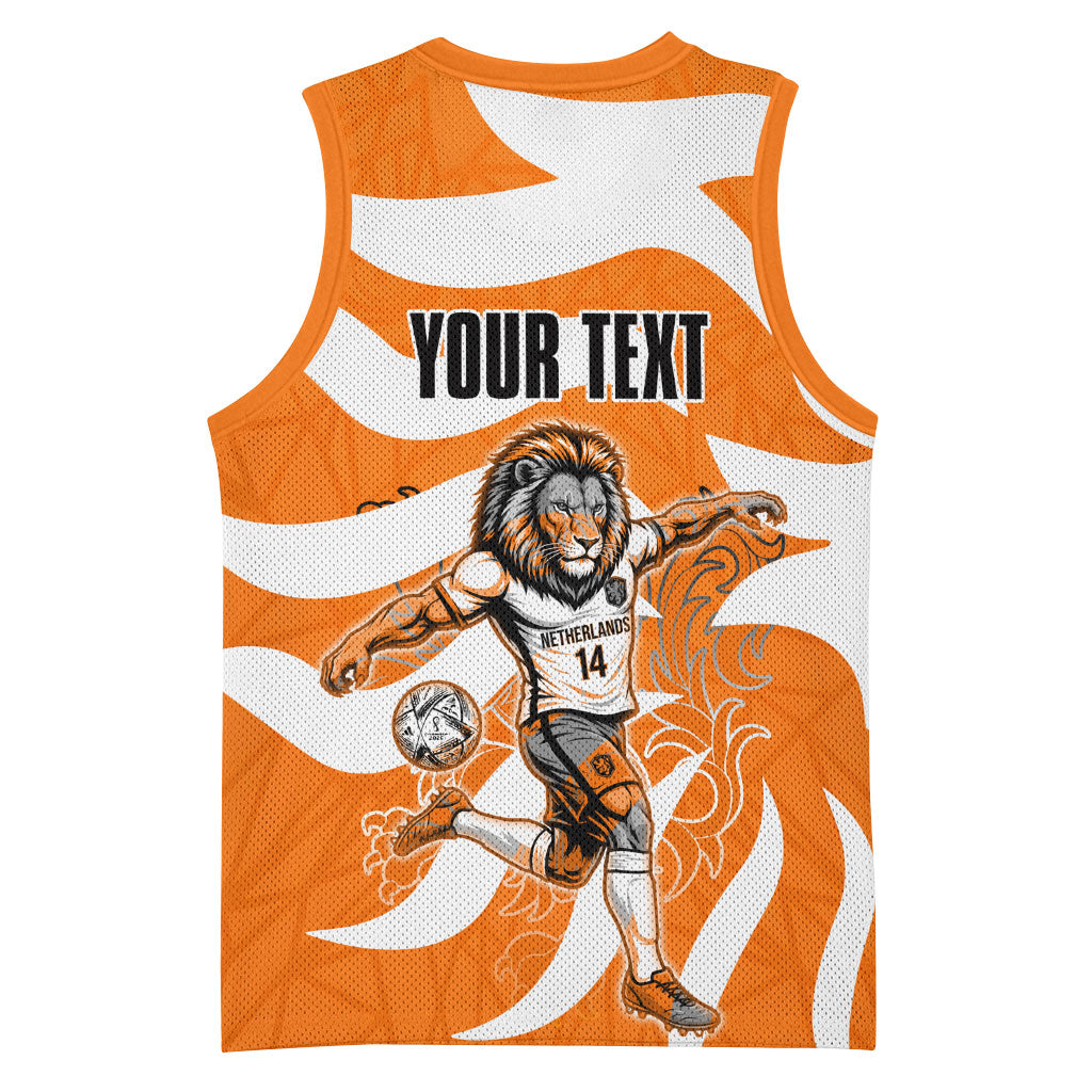 Personalized Netherlands Football Lion Mascot Basketball Jersey Dutch Orange Flag Windmill Symbol Comic