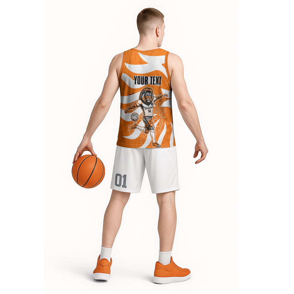 Personalized Netherlands Football Lion Mascot Basketball Jersey Dutch Orange Flag Windmill Symbol Comic