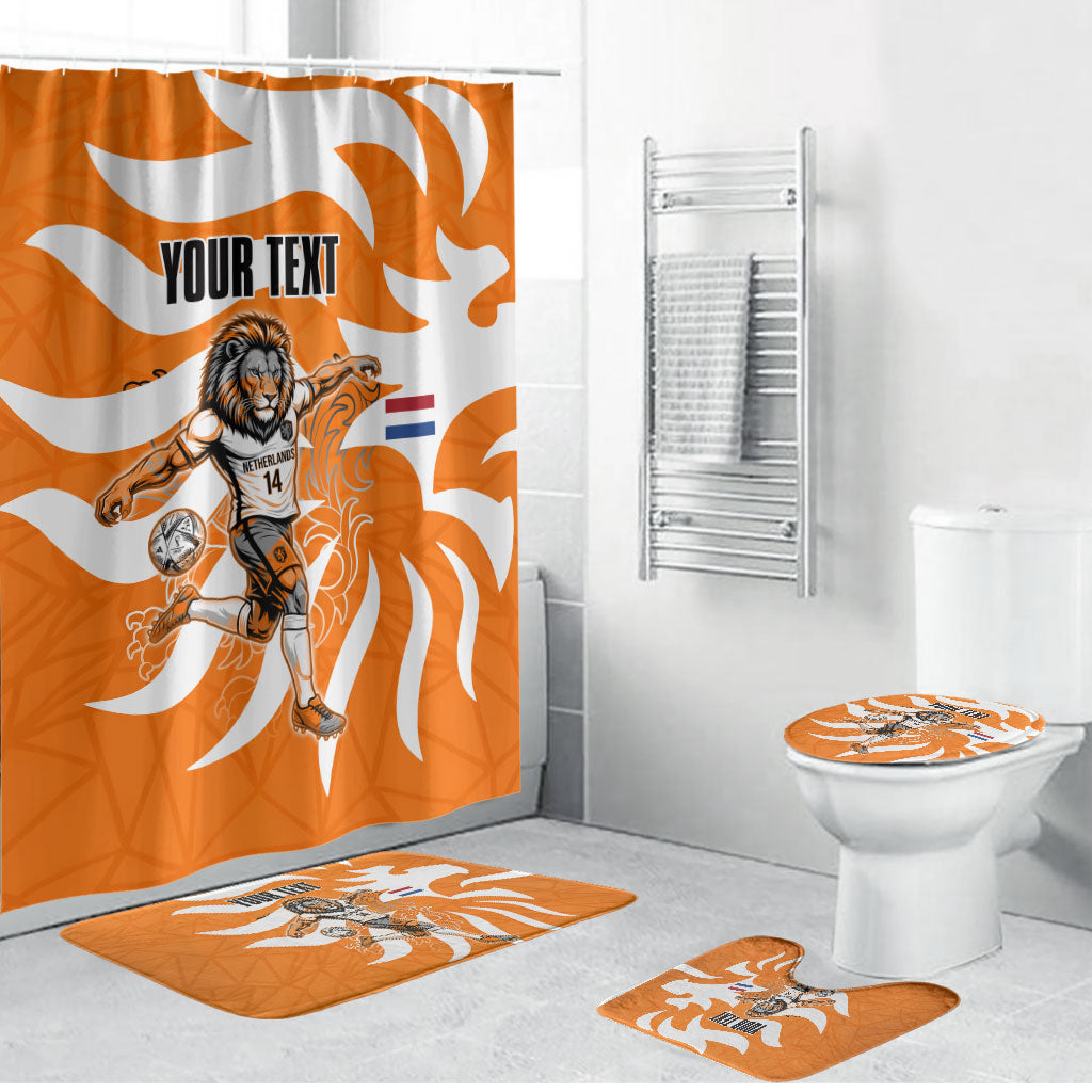 Personalized Netherlands Football Lion Mascot Bathroom Set Dutch Orange Flag Windmill Symbol Comic