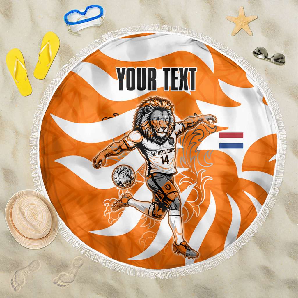 Personalized Netherlands Football Lion Mascot Beach Blanket Dutch Orange Flag Windmill Symbol Comic