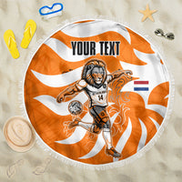 Personalized Netherlands Football Lion Mascot Beach Blanket Dutch Orange Flag Windmill Symbol Comic