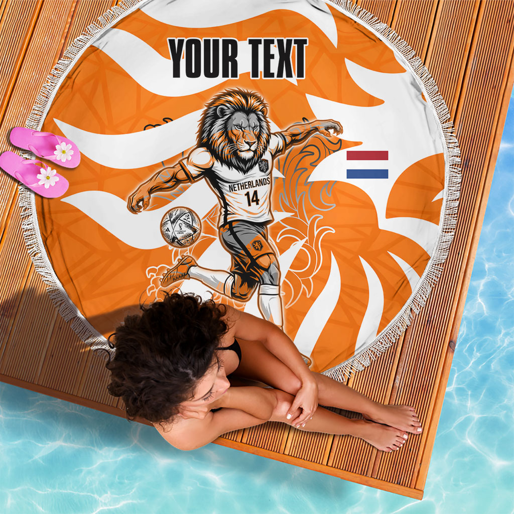 Personalized Netherlands Football Lion Mascot Beach Blanket Dutch Orange Flag Windmill Symbol Comic