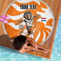Personalized Netherlands Football Lion Mascot Beach Blanket Dutch Orange Flag Windmill Symbol Comic
