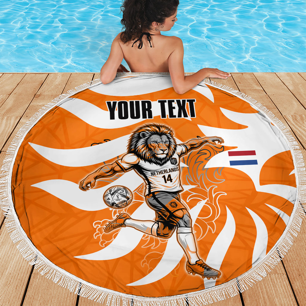 Personalized Netherlands Football Lion Mascot Beach Blanket Dutch Orange Flag Windmill Symbol Comic