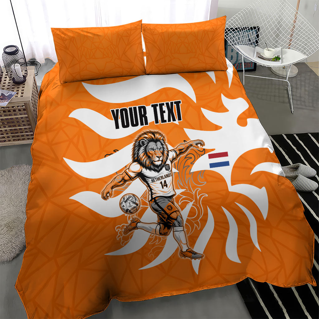 Personalized Netherlands Football Lion Mascot Bedding Set Dutch Orange Flag Windmill Symbol Comic