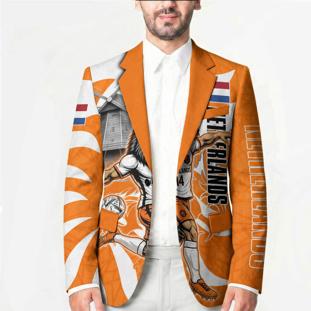 Personalized Netherlands Football Lion Mascot Blazer Dutch Orange Flag Windmill Symbol Comic