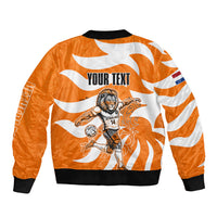 Personalized Netherlands Football Lion Mascot Bomber Jacket Dutch Orange Flag Windmill Symbol Comic
