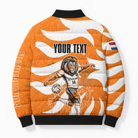 Personalized Netherlands Football Lion Mascot Bomber Puffer Jacket Dutch Orange Flag Windmill Symbol Comic