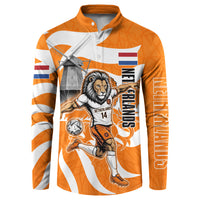 Personalized Netherlands Football Lion Mascot Button Sweatshirt Dutch Orange Flag Windmill Symbol Comic