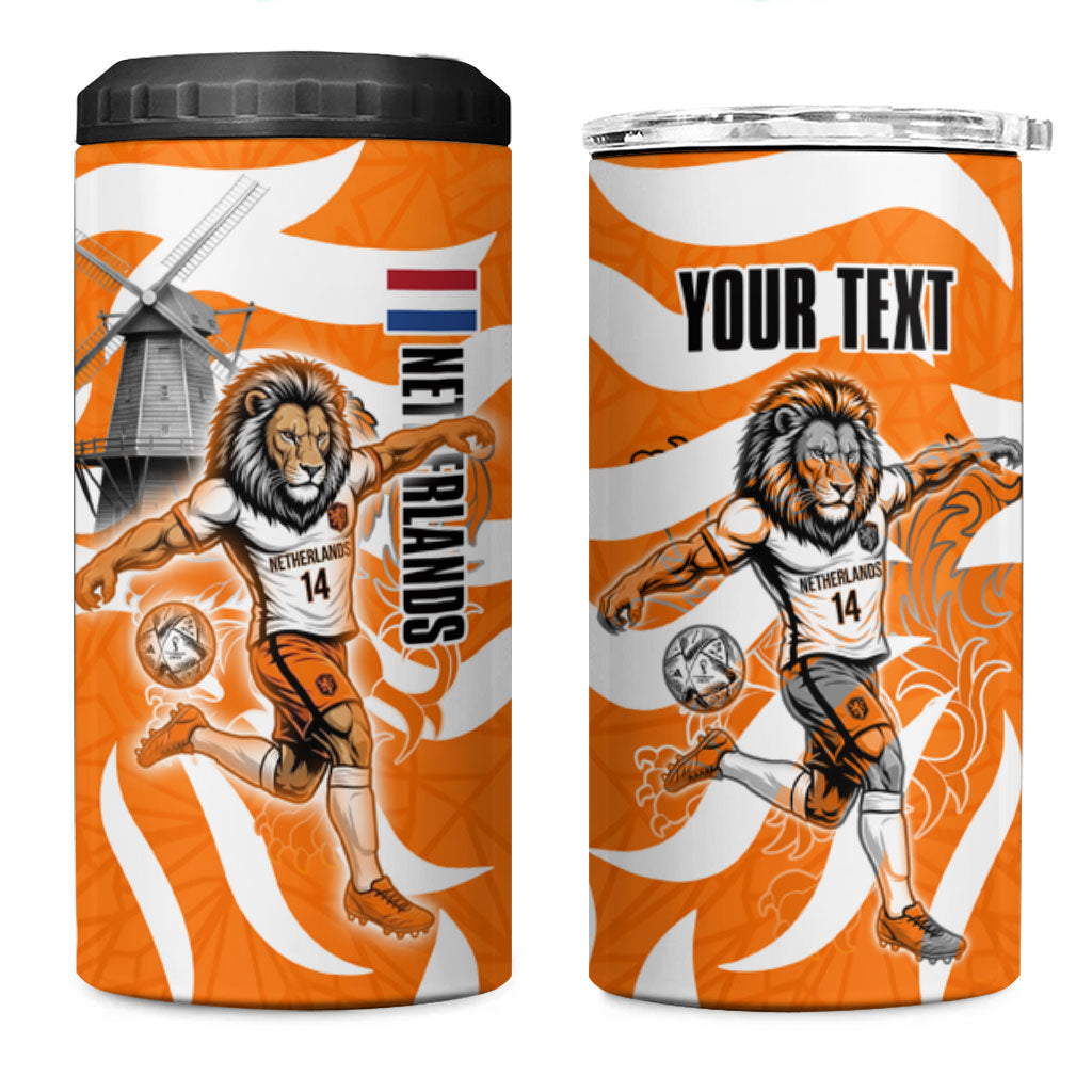 Personalized Netherlands Football Lion Mascot 4 in 1 Can Cooler Tumbler Dutch Orange Flag Windmill Symbol Comic