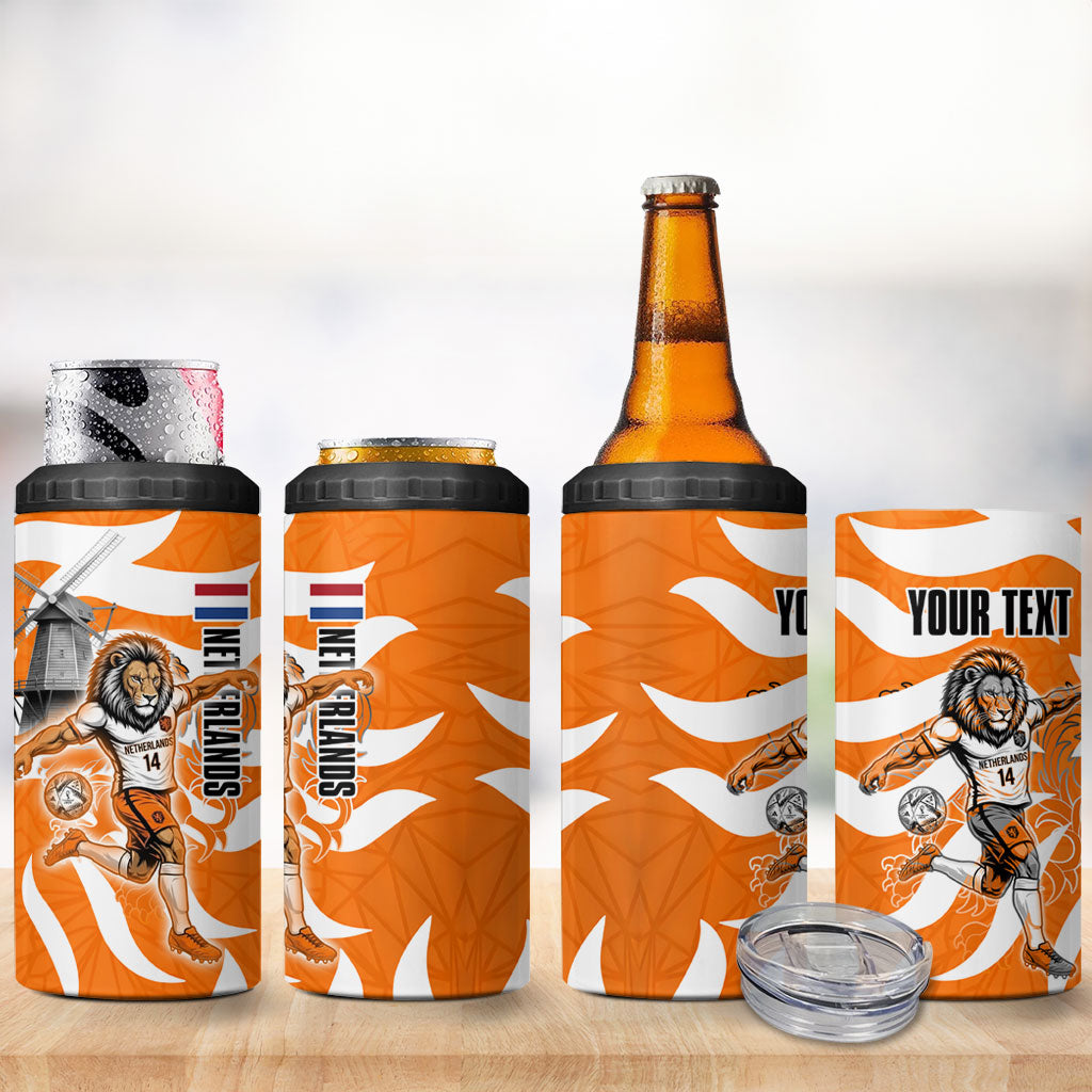 Personalized Netherlands Football Lion Mascot 4 in 1 Can Cooler Tumbler Dutch Orange Flag Windmill Symbol Comic